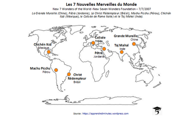 Carte des 7 Nouvelles Merveilles du Monde.